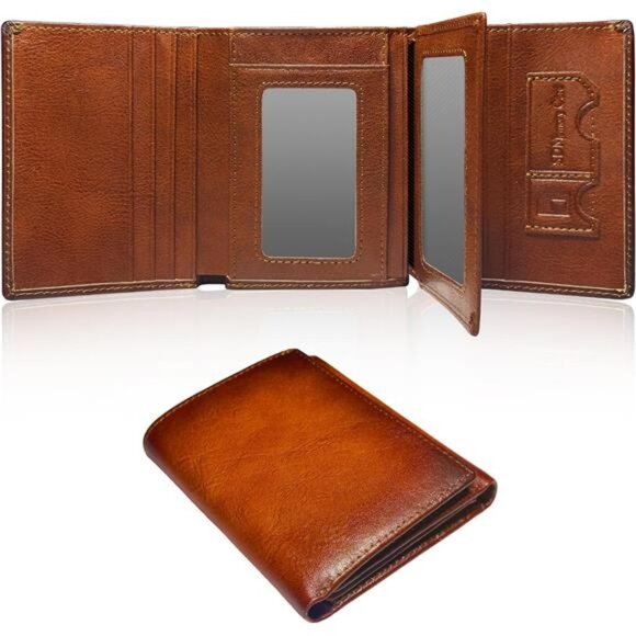Wallet for Men Trifold RFID Blocking Credit Card Holder, Leather Compact Large - Picture 1 of 6